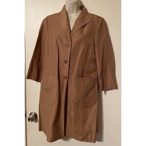 Doncaster Lined Jacket 3/4 Sleeve Art Smock Coat Linen Blend 3 Button Front SZ 8